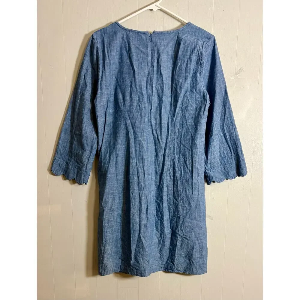 J. by J. Crew Size 8 Chambray Dress with Scalloped Sleeves EUC